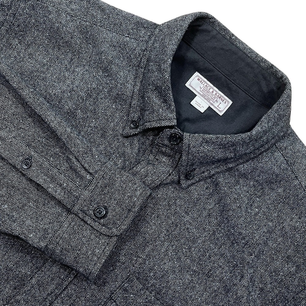 Wallace & Barnes Wool Blendโ Flannel Shirt Mens L Gray Long Sleeve Button Down